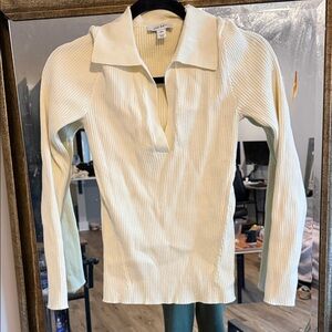On 34th Cream Ribbed Long Sleeve Top xxs